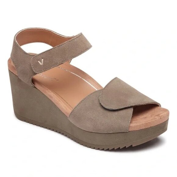 Vionic Astrid II Suede Platform Wedge Sandals Dark Taupe Size 7 - Picture 1 of 1